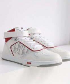 Replica Dior B27 Mid-Top Sneaker Red and White Smooth Calfskin with Wh