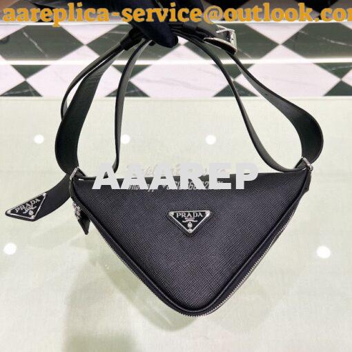 Replica Prada Triangle Saffiano Leather Belt Bag 2VL039 Black 2