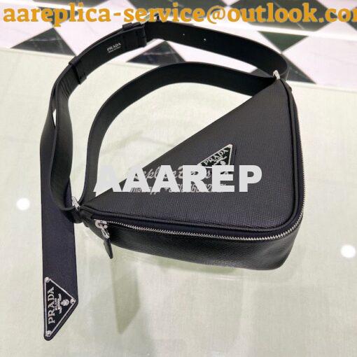 Replica Prada Triangle Saffiano Leather Belt Bag 2VL039 Black 7