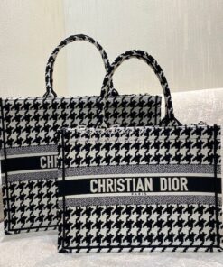 Replica Dior Book Tote bag in Black Houndstooth Embroidery