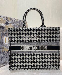 Replica Dior Book Tote bag in Black Houndstooth Embroidery 2