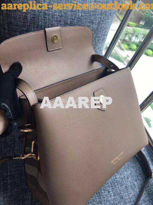 Replica Burberry Grainy Leather and House Check Tote Bag Dark Sand 2