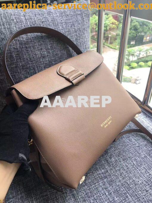 Replica Burberry Grainy Leather and House Check Tote Bag Dark Sand 4