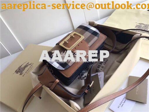 Replica Burberry The Small Buckle Bag in House Check and Brown Leather
