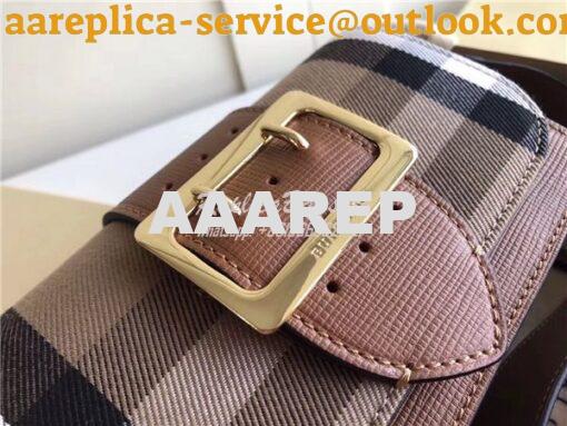 Replica Burberry The Small Buckle Bag in House Check and Brown Leather 2