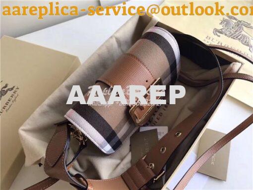 Replica Burberry The Small Buckle Bag in House Check and Brown Leather 6