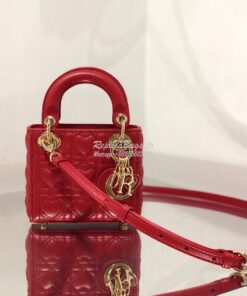 Replica Lady Dior Bag Micro Dioramour Red Cannage Lambskin with Heart