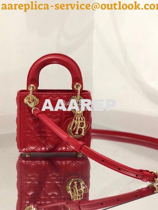 Replica Lady Dior Bag Micro Dioramour Red Cannage Lambskin with Heart