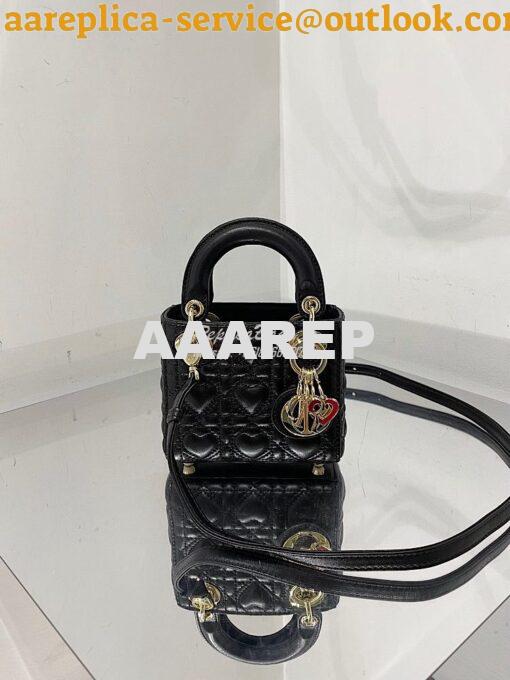 Replica Lady Dior Bag Micro Dioramour Black Cannage Lambskin with Hear