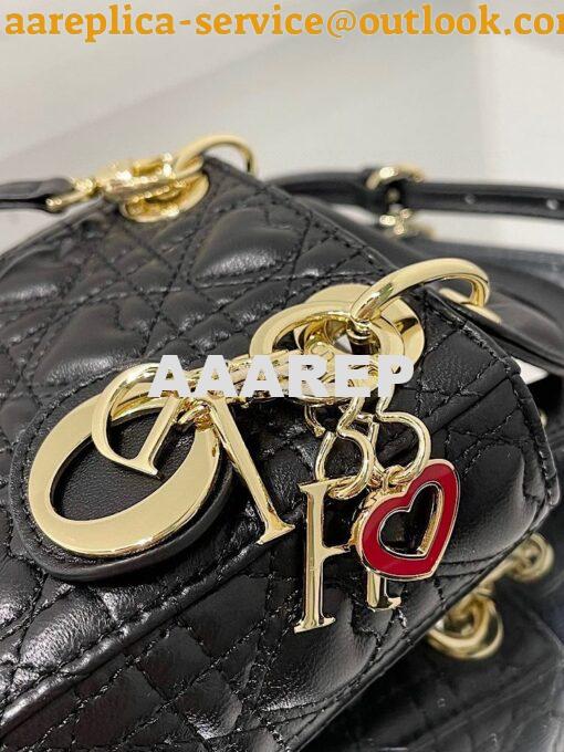 Replica Lady Dior Bag Micro Dioramour Black Cannage Lambskin with Hear 2