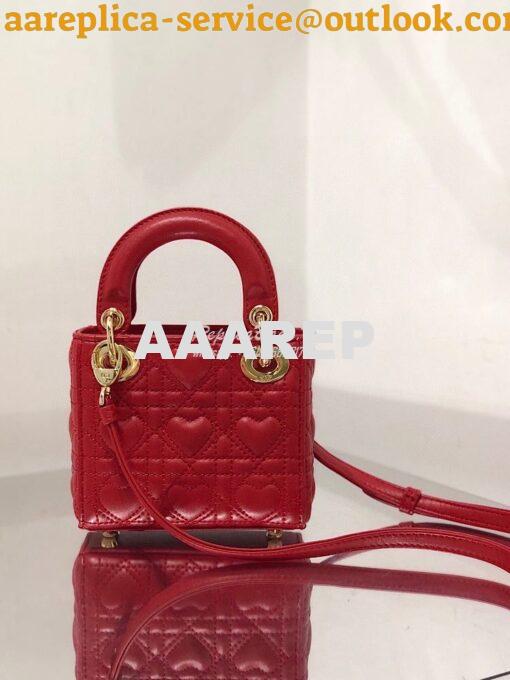 Replica Lady Dior Bag Micro Dioramour Red Cannage Lambskin with Heart 9