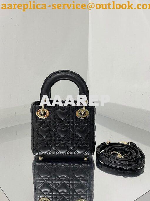 Replica Lady Dior Bag Micro Dioramour Black Cannage Lambskin with Hear 5