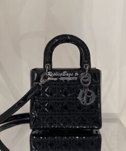 Replica Dior Small Lady Dior Bag All Black Ultraglossy Patent Cannage