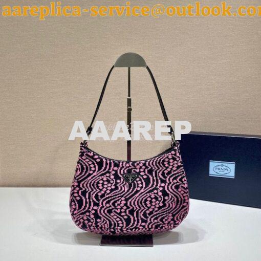 Replica Prada Cleo Jacquard Knit And Leather Bag 1BC499 Black Pink 2