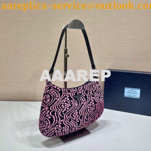 Replica Prada Cleo Jacquard Knit And Leather Bag 1BC499 Black Pink 3