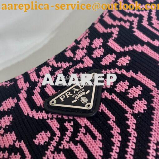 Replica Prada Cleo Jacquard Knit And Leather Bag 1BC499 Black Pink 6