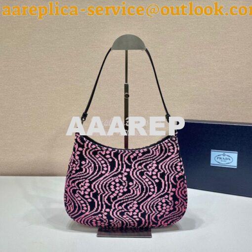 Replica Prada Cleo Jacquard Knit And Leather Bag 1BC499 Black Pink 7