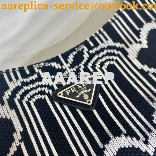 Replica Prada Cleo Jacquard Knit And Leather Bag 1BC499 Black White 8