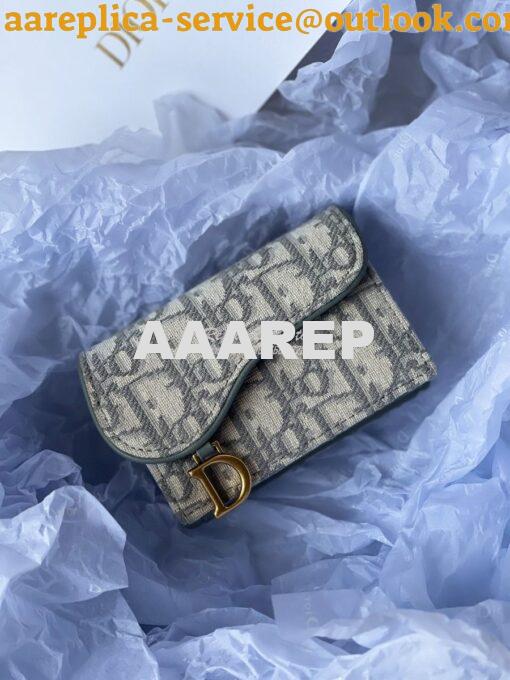 Replica Dior Saddle Flap Card Holder Gray Oblique Jacquard S5611 2