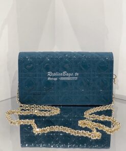 Replica Lady Dior Clutch With Chain in Patent Calfskin S0204 Ocean Blu 2