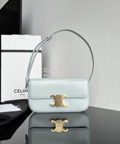 Replica Celine Triomphe Shoulder Bag In Shiny Calfskin 194143 Soft Blu 2