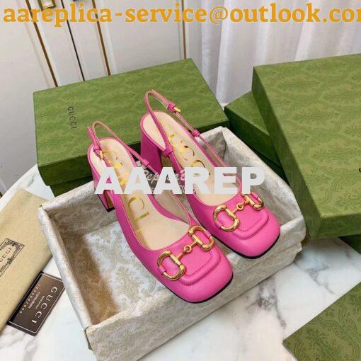 Replica Gucci Women's Mid-heel Slingback with Horsebit 643892 Pink