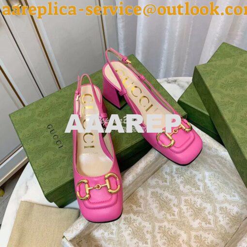 Replica Gucci Women's Mid-heel Slingback with Horsebit 643892 Pink 3
