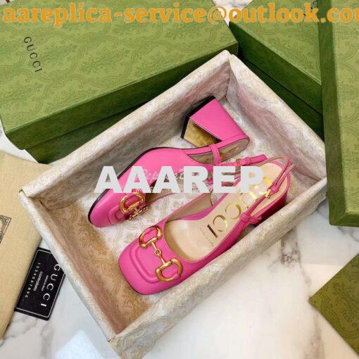 Replica Gucci Women's Mid-heel Slingback with Horsebit 643892 Pink 4