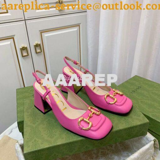 Replica Gucci Women's Mid-heel Slingback with Horsebit 643892 Pink 5