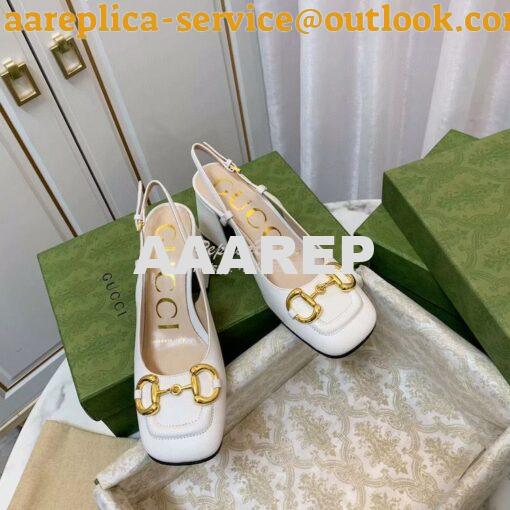 Replica Gucci Women's Mid-heel Slingback with Horsebit 643892 White 2