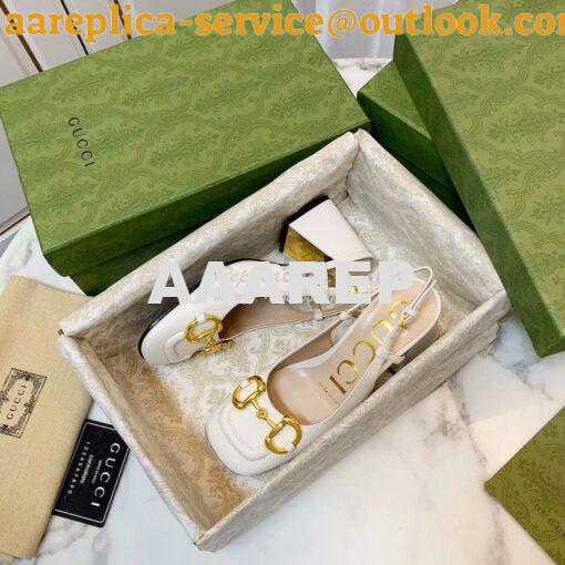 Replica Gucci Women's Mid-heel Slingback with Horsebit 643892 White 4