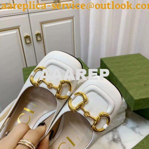 Replica Gucci Women's Mid-heel Slingback with Horsebit 643892 White 6