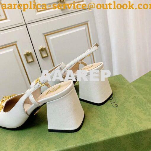 Replica Gucci Women's Mid-heel Slingback with Horsebit 643892 White 7