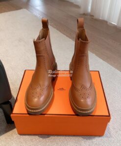 Replica Hermes Findlay Ankle Boot in Glossed Calfskin With Thick Sole 2