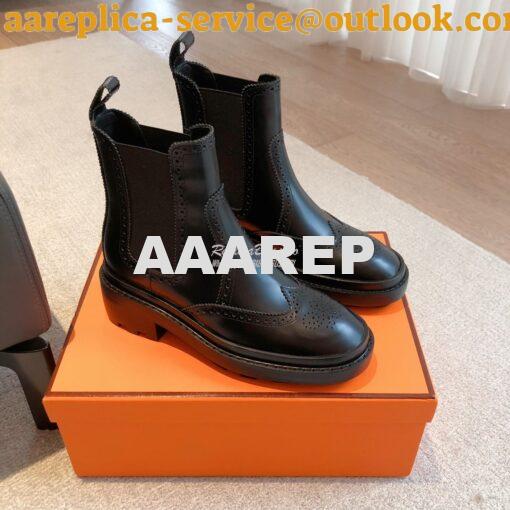 Replica Hermes Findlay Ankle Boot in Glossed Calfskin With Thick Sole