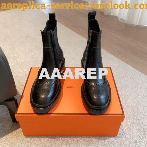 Replica Hermes Findlay Ankle Boot in Glossed Calfskin With Thick Sole 2