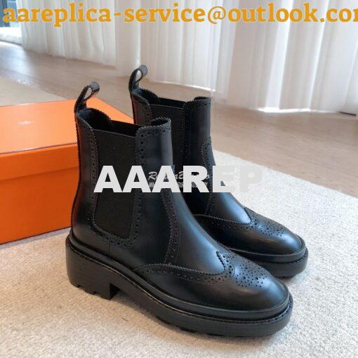 Replica Hermes Findlay Ankle Boot in Glossed Calfskin With Thick Sole 4