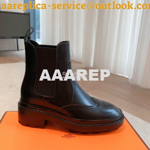 Replica Hermes Findlay Ankle Boot in Glossed Calfskin With Thick Sole 5