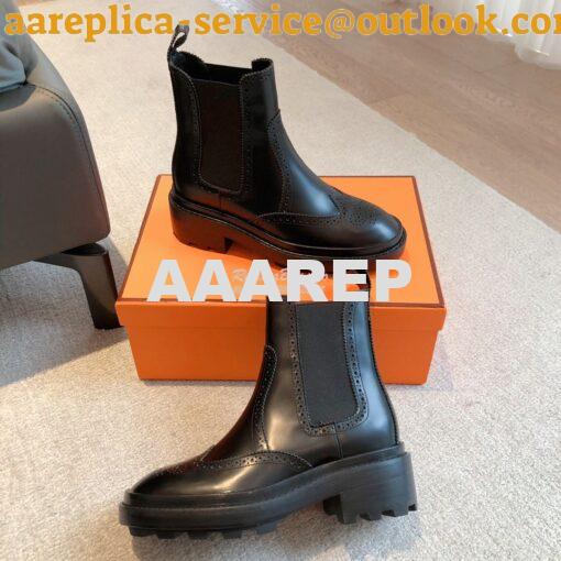 Replica Hermes Findlay Ankle Boot in Glossed Calfskin With Thick Sole 7