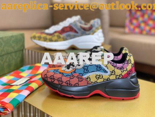 Replica Gucci Women Men's Rhyton Leather Sneaker with Multicolor GG ca 7