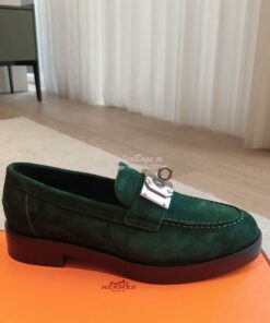 Replica Hermes Hot Loafer in suede goatskin H232074Z Vert Foncé
