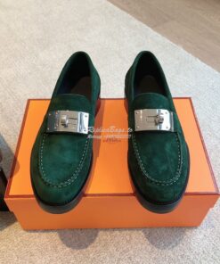 Replica Hermes Hot Loafer in suede goatskin H232074Z Vert Foncé 2