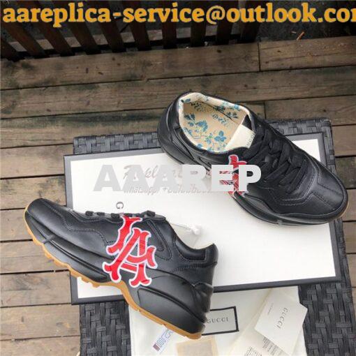 Replica Gucci Women Men's Black Rhyton Leather Sneaker LA 528892