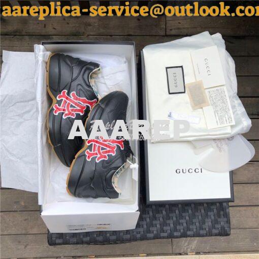 Replica Gucci Women Men's Black Rhyton Leather Sneaker LA 528892 9