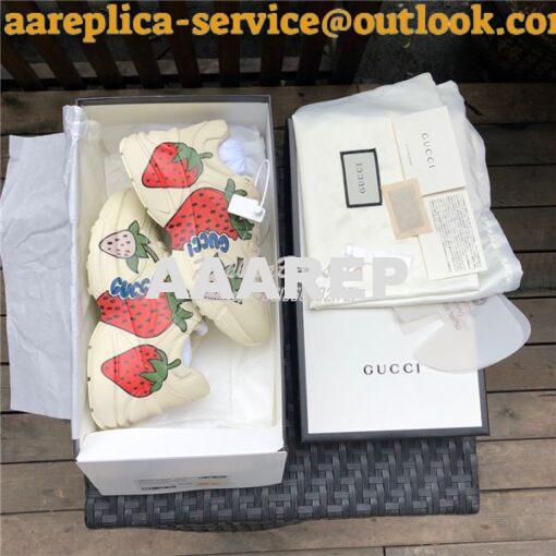 Replica  Gucci Women Men's Rhyton Leather Sneaker with Strawberry 5288 9