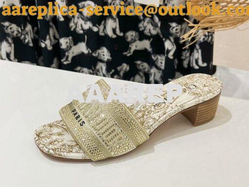 Replica Dior DWAY Heeled Slide Cotton Embroidered with Metallic Thread 2
