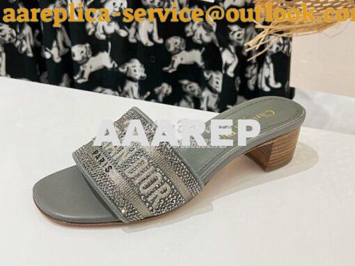 Replica Dior DWAY Heeled Slide Cotton Embroidered with Metallic Thread 3