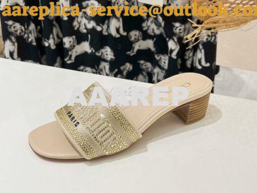 Replica Dior DWAY Heeled Slide Cotton Embroidered with Metallic Thread 4
