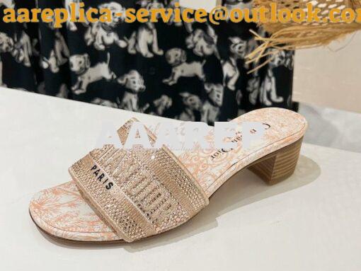 Replica Dior DWAY Heeled Slide Cotton Embroidered with Metallic Thread 5