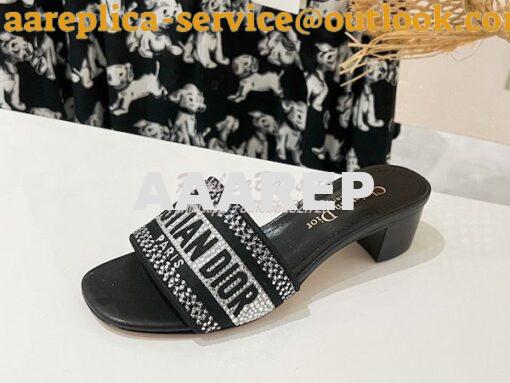 Replica Dior DWAY Heeled Slide Cotton Embroidered with Metallic Thread 6